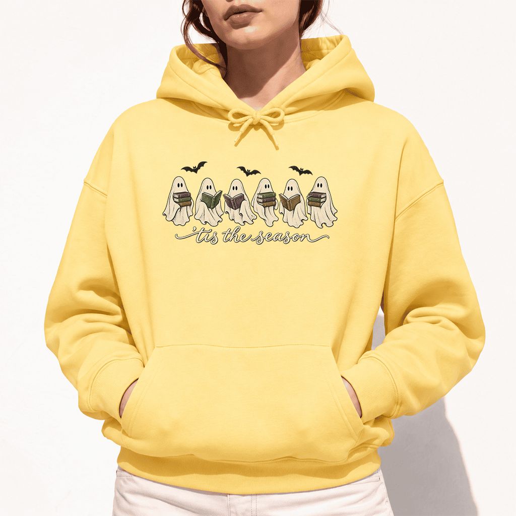 'Tis The Season Reading Ghosts Softstyle Hoodie | Halloween Book Lover Gift Yellow Haze