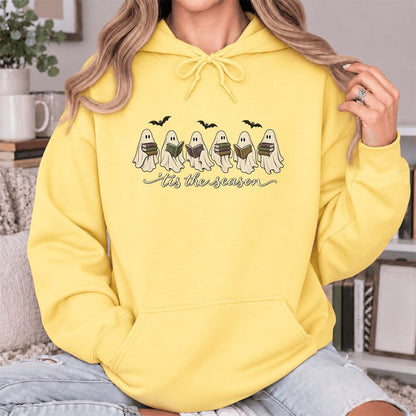 'Tis The Season Reading Ghosts Softstyle Hoodie | Halloween Book Lover Gift Yellow Haze