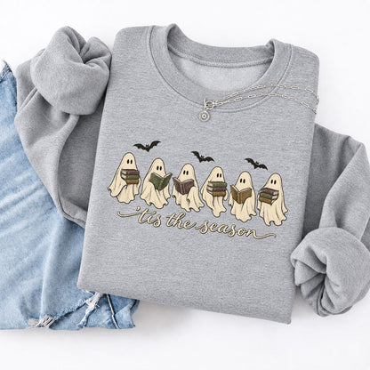 'Tis The Season Reading Ghosts Softstyle Sweatshirt | Halloween Book Lover Gift Sport Grey