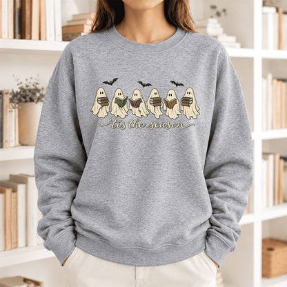 'Tis The Season Reading Ghosts Softstyle Sweatshirt | Halloween Book Lover Gift Sport Grey