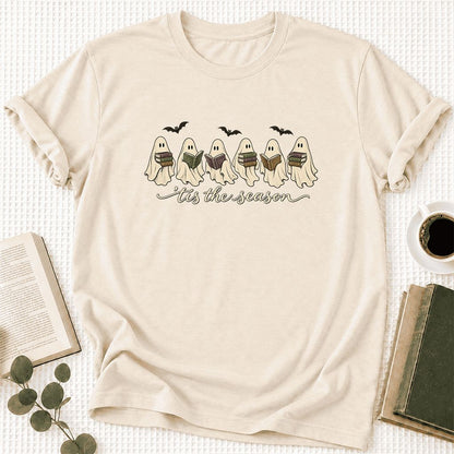 'Tis The Season Reading Ghosts Ultra-Soft Cotton T-Shirt | Halloween Reader Gift Natural