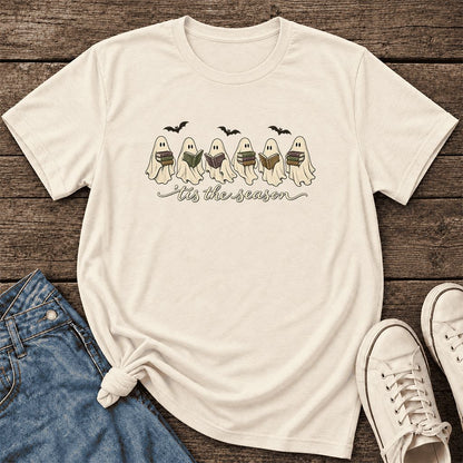 'Tis The Season Reading Ghosts Ultra-Soft Cotton T-Shirt | Halloween Reader Gift Natural