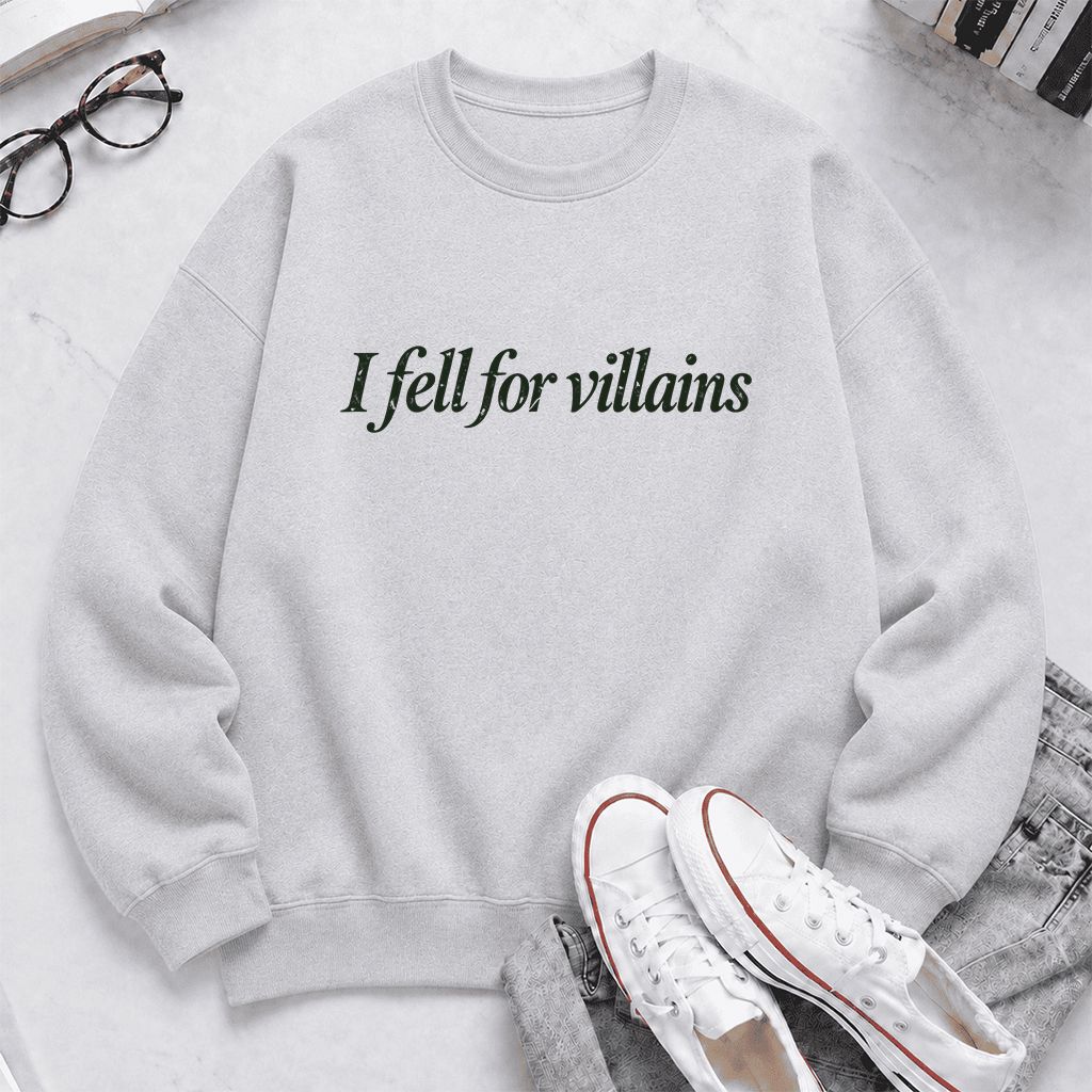I Fell For Villains Crewneck Sweatshirt | Dark Romance Reader Gift Sport Grey