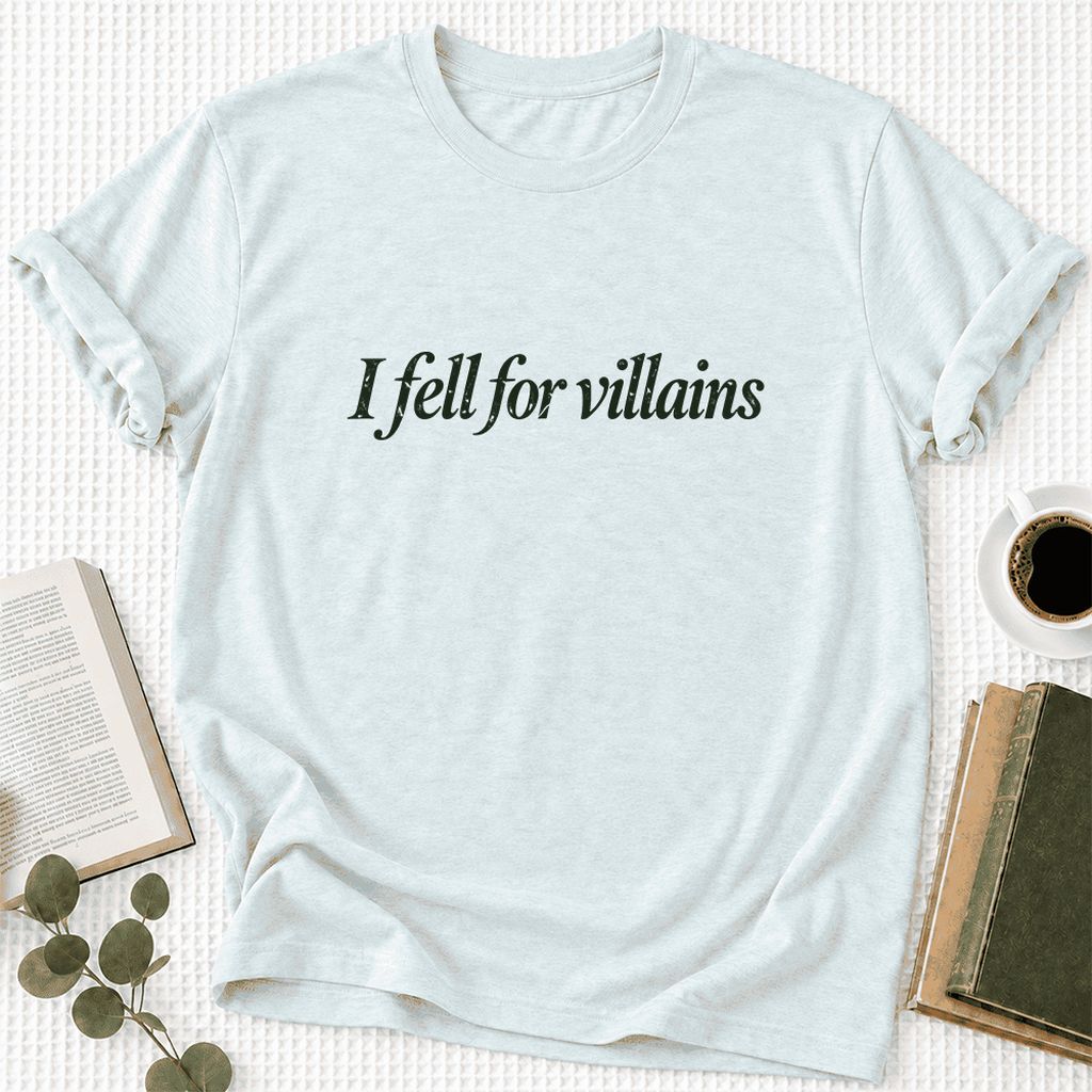 I Fell For Villains Ultra-Soft Cotton T-Shirt | Dark Romance Reader Gift Heather Ice Blue