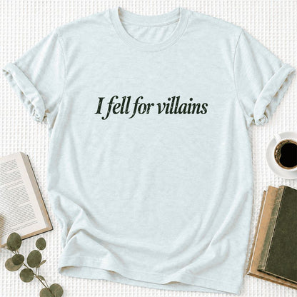I Fell For Villains Ultra-Soft Cotton T-Shirt | Dark Romance Reader Gift Heather Ice Blue