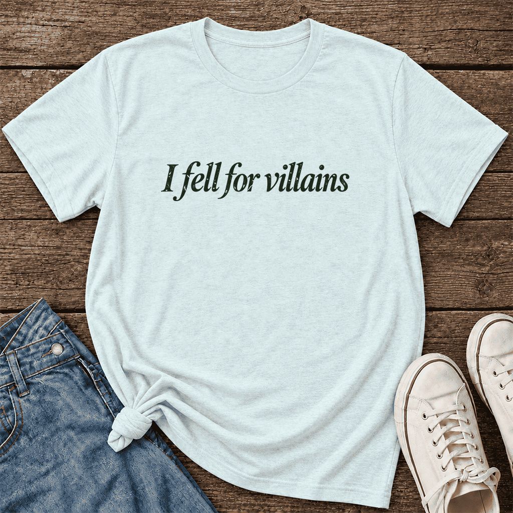 I Fell For Villains Ultra-Soft Cotton T-Shirt | Dark Romance Reader Gift Heather Ice Blue