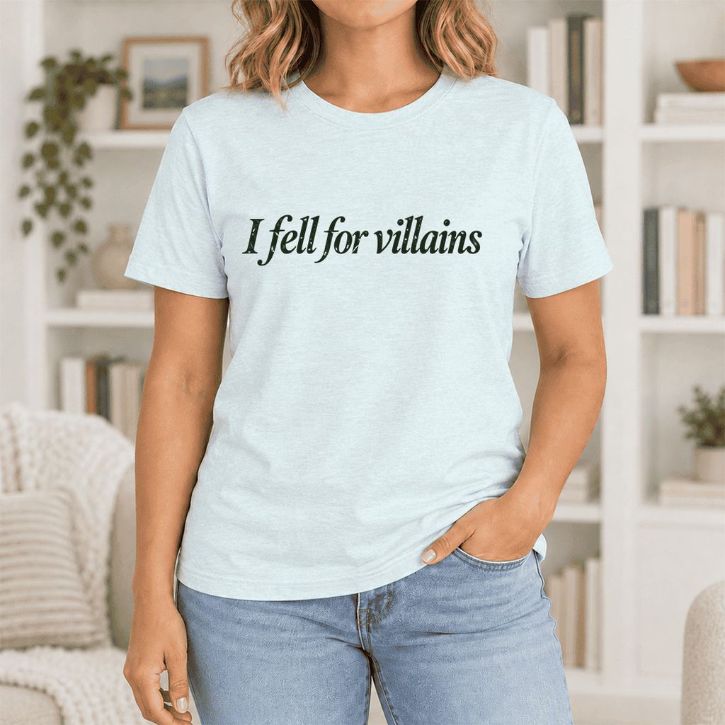 I Fell For Villains Ultra-Soft Cotton T-Shirt | Dark Romance Reader Gift Heather Ice Blue