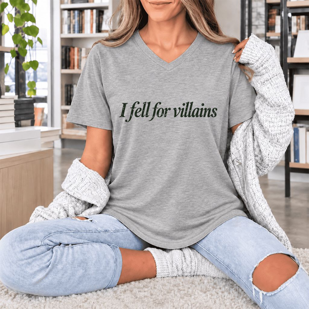 I Fell For Villains Ultra-Soft V-Neck | Dark Romance Reader Gift Athletic Heather