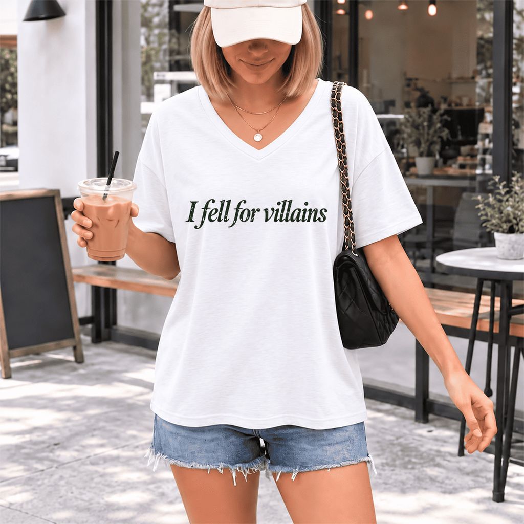 I Fell For Villains Ultra-Soft V-Neck | Dark Romance Reader Gift White
