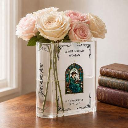 Personalized A Well-read Woman Is A Dangerous Creature Acrylic Book Vase Book Lover Gift
