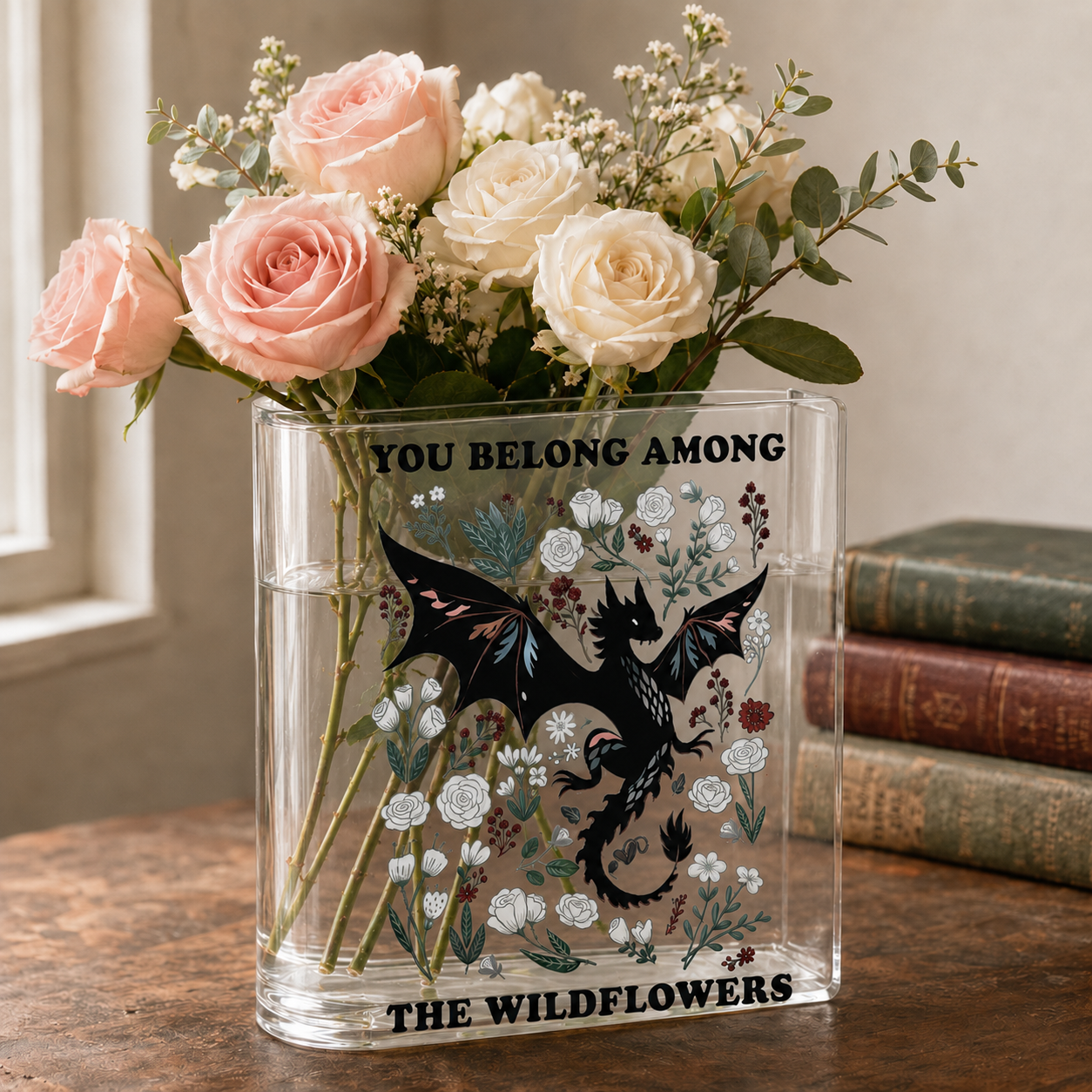 Abraxos Flower Fantasy Dragon Acrylic Book Vase Book Lover Gift