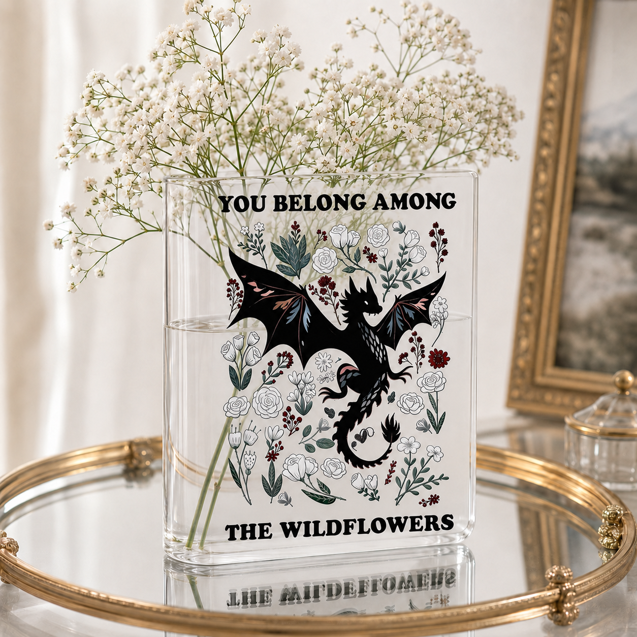 Abraxos Flower Fantasy Dragon Acrylic Book Vase Book Lover Gift