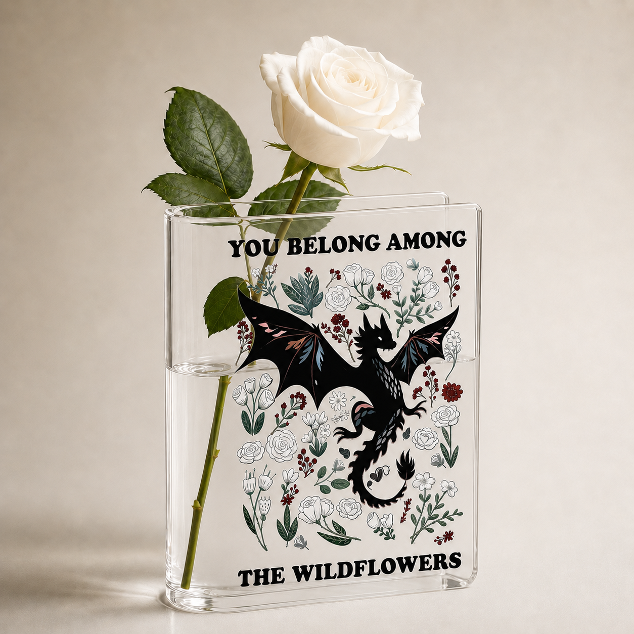 Abraxos Flower Fantasy Dragon Acrylic Book Vase Book Lover Gift