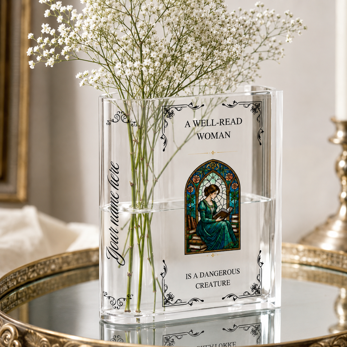 Personalized A Well-read Woman Is A Dangerous Creature Acrylic Book Vase Book Lover Gift