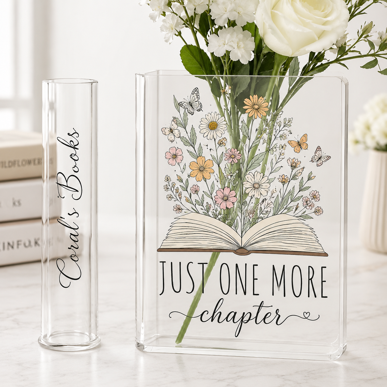Personalized Just One More Chapter Acrylic Book Vase Book Lover Gift