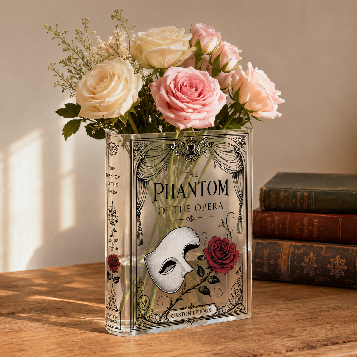 Phantom of the Opera Inspired Mask Acrylic Book Vase Book Lover Gift