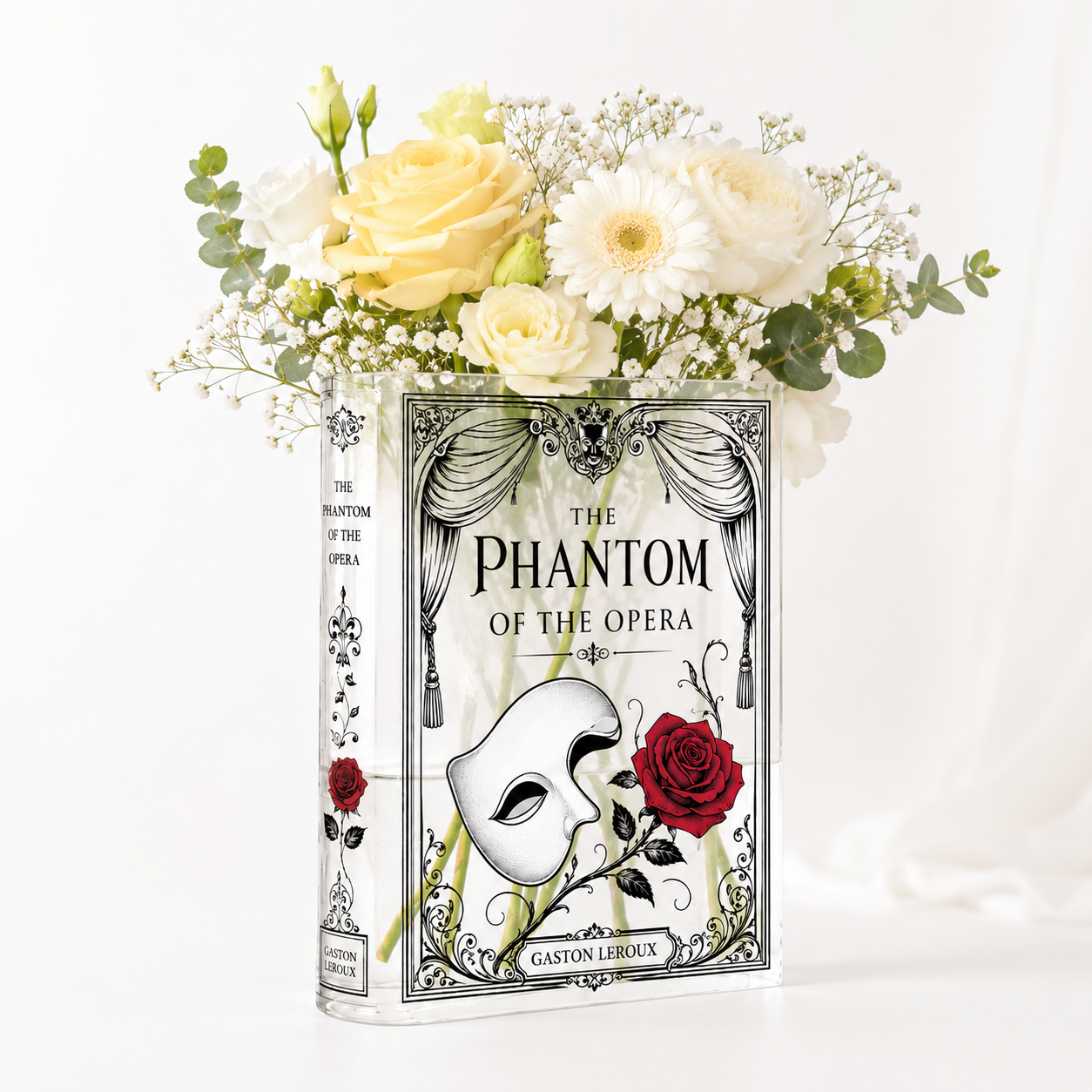 Phantom of the Opera Inspired Mask Acrylic Book Vase Book Lover Gift