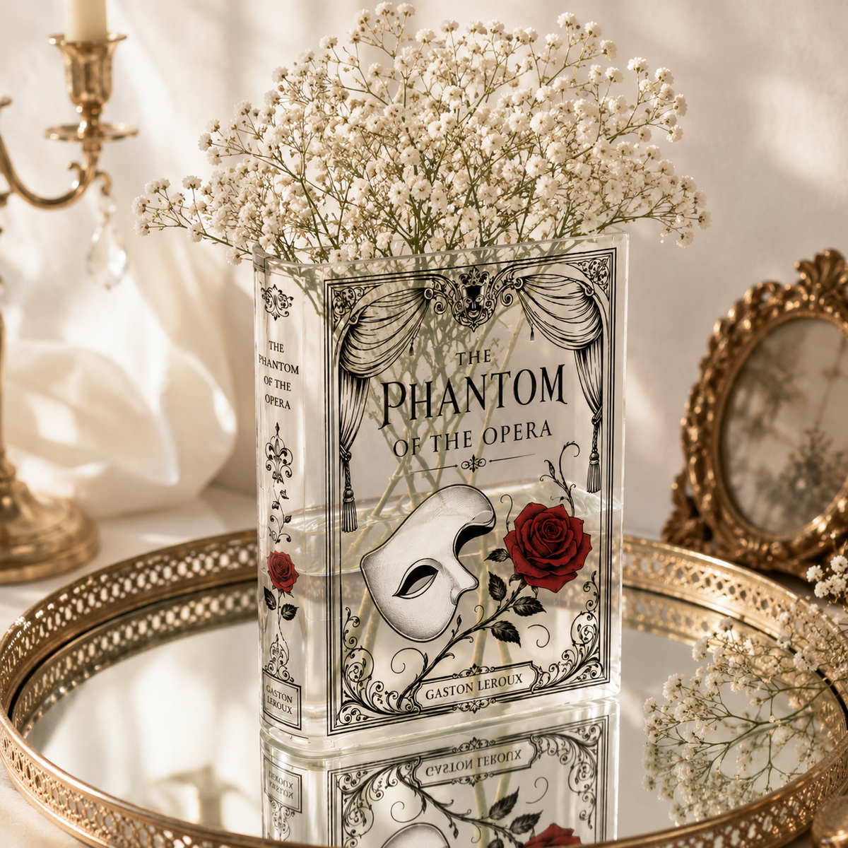 Phantom of the Opera Inspired Mask Acrylic Book Vase Book Lover Gift