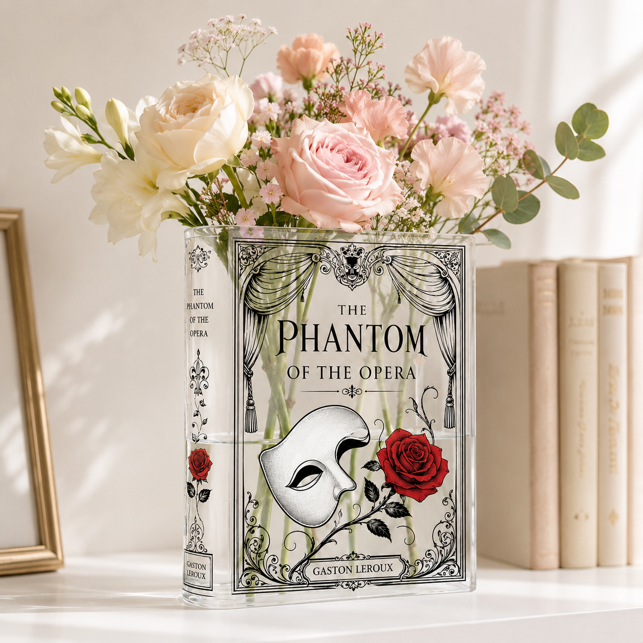 Phantom of the Opera Inspired Mask Acrylic Book Vase Book Lover Gift