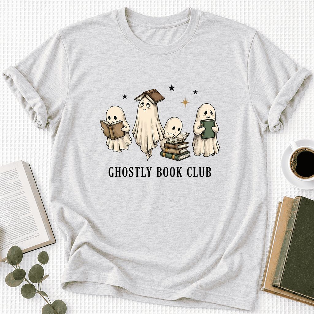 Ghostly Book Club Ultra-Soft Cotton T-Shirt | Spooky Book Lover Gift Ash