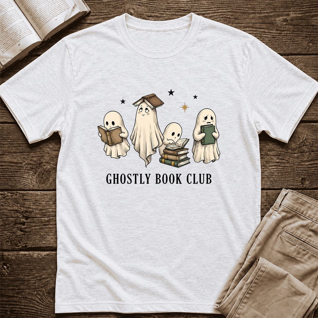 Ghostly Book Club Ultra-Soft Cotton T-Shirt | Spooky Book Lover Gift Ash