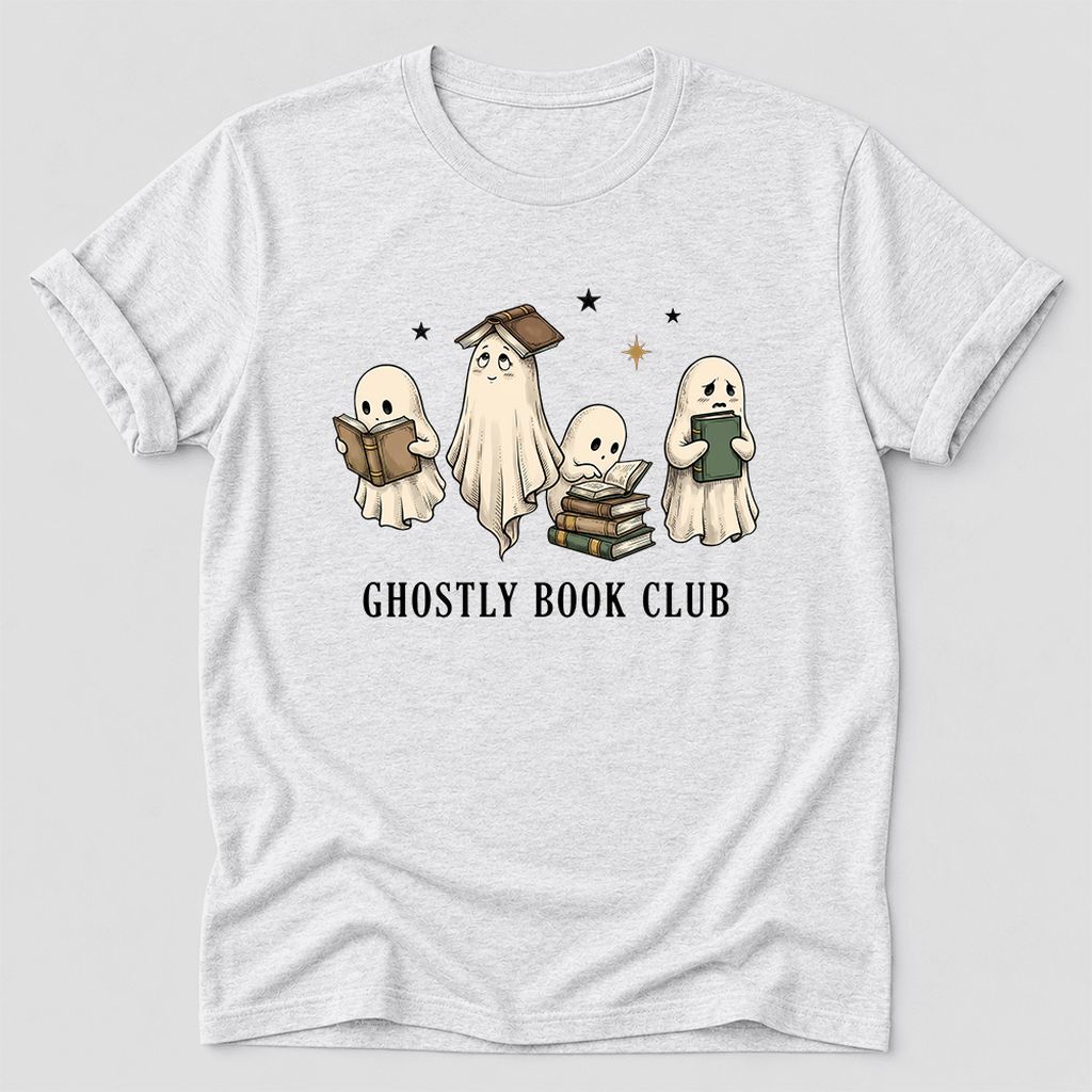 Ghostly Book Club Ultra-Soft Cotton T-Shirt | Spooky Book Lover Gift Ash