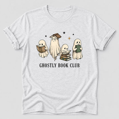 Ghostly Book Club Ultra-Soft Cotton T-Shirt | Spooky Book Lover Gift Ash