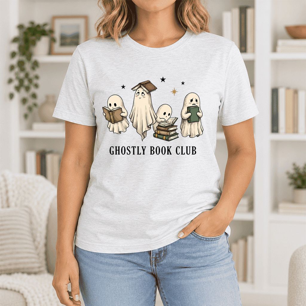 Ghostly Book Club Ultra-Soft Cotton T-Shirt | Spooky Book Lover Gift Ash