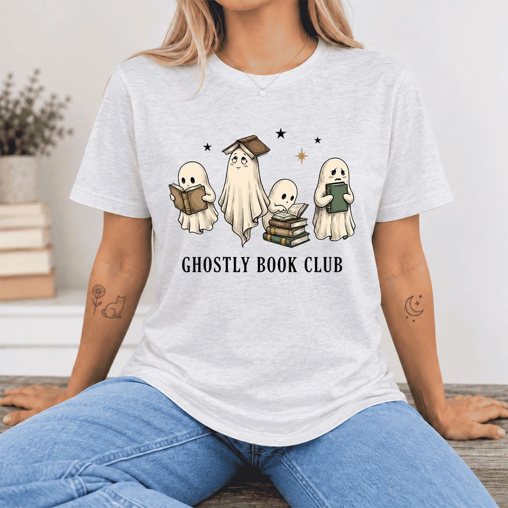 Ghostly Book Club Ultra-Soft Cotton T-Shirt | Spooky Book Lover Gift Ash