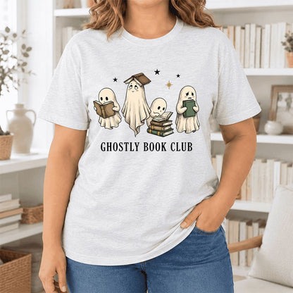 Ghostly Book Club Ultra-Soft Cotton T-Shirt | Spooky Book Lover Gift Ash