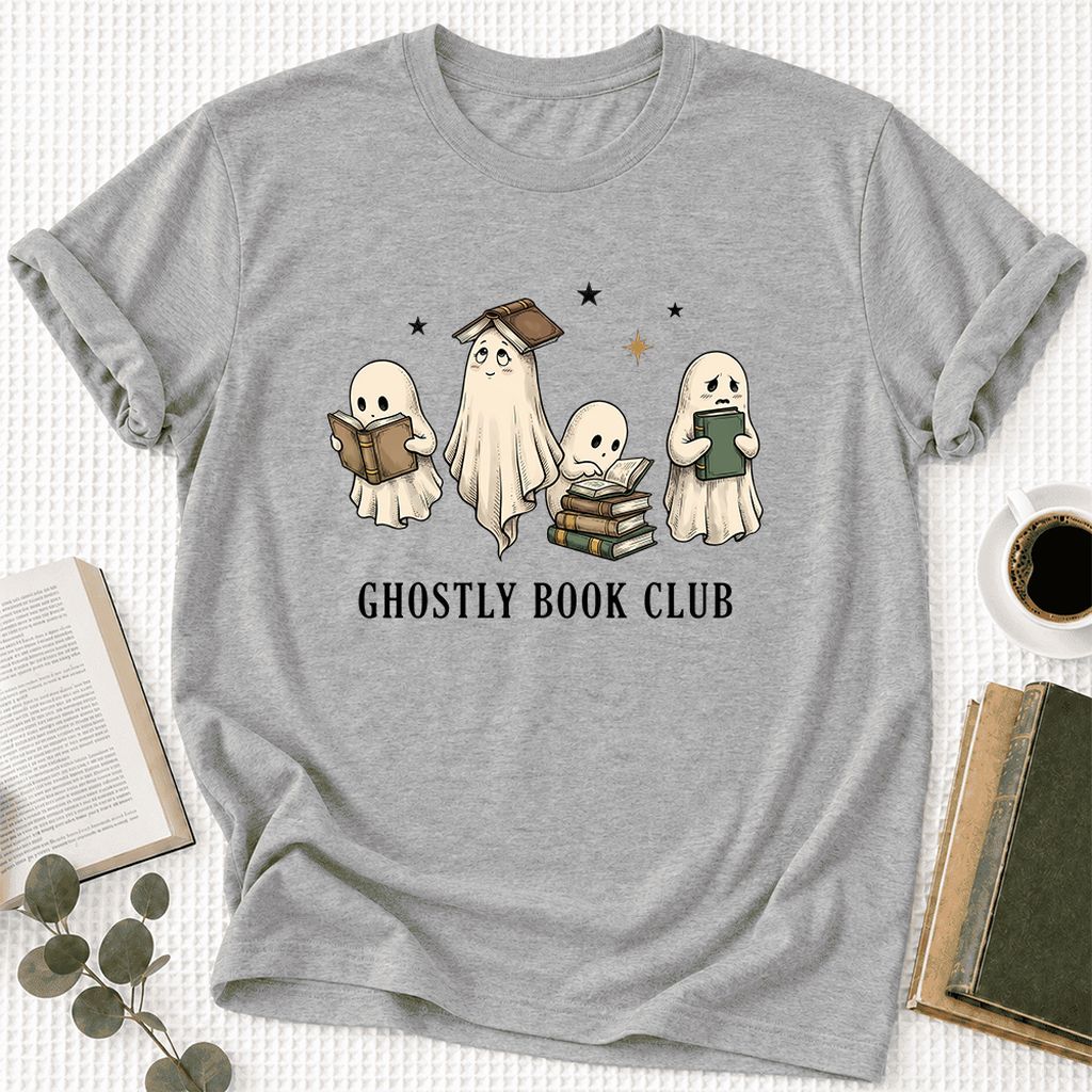 Ghostly Book Club Ultra-Soft Cotton T-Shirt | Spooky Book Lover Gift Athletic Heather