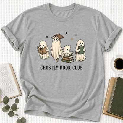 Ghostly Book Club Ultra-Soft Cotton T-Shirt | Spooky Book Lover Gift Athletic Heather