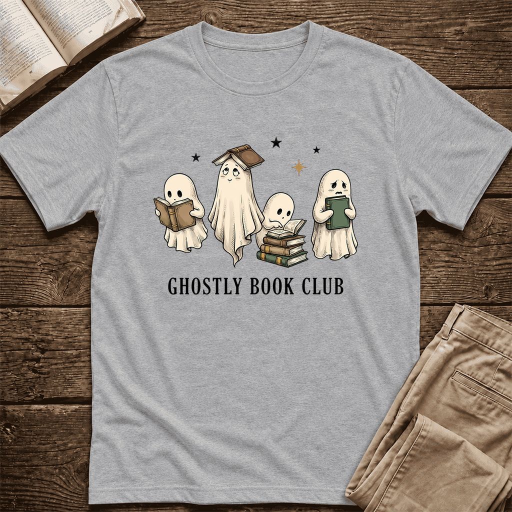 Ghostly Book Club Ultra-Soft Cotton T-Shirt | Spooky Book Lover Gift Athletic Heather