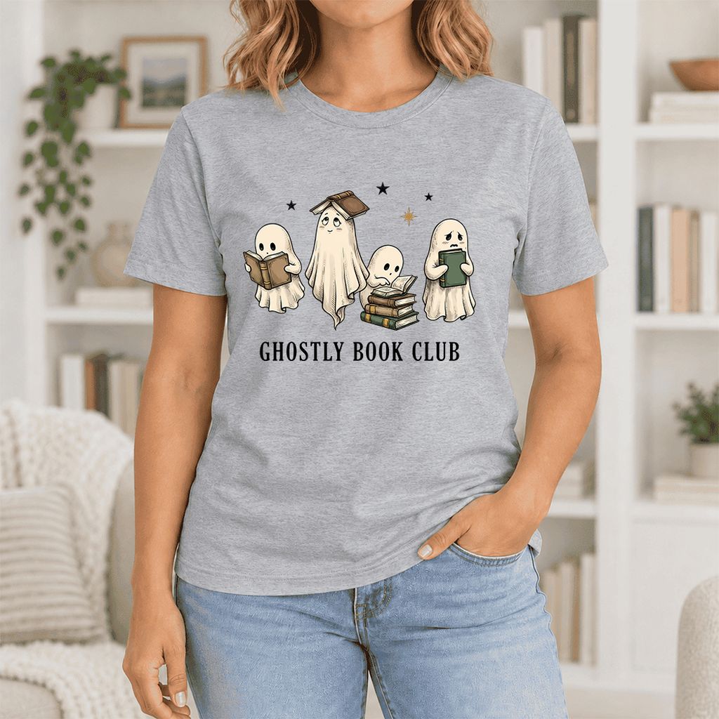 Ghostly Book Club Ultra-Soft Cotton T-Shirt | Spooky Book Lover Gift Athletic Heather