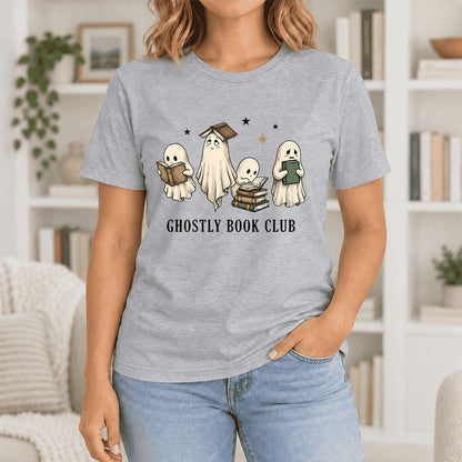 Ghostly Book Club Ultra-Soft Cotton T-Shirt | Spooky Book Lover Gift Athletic Heather