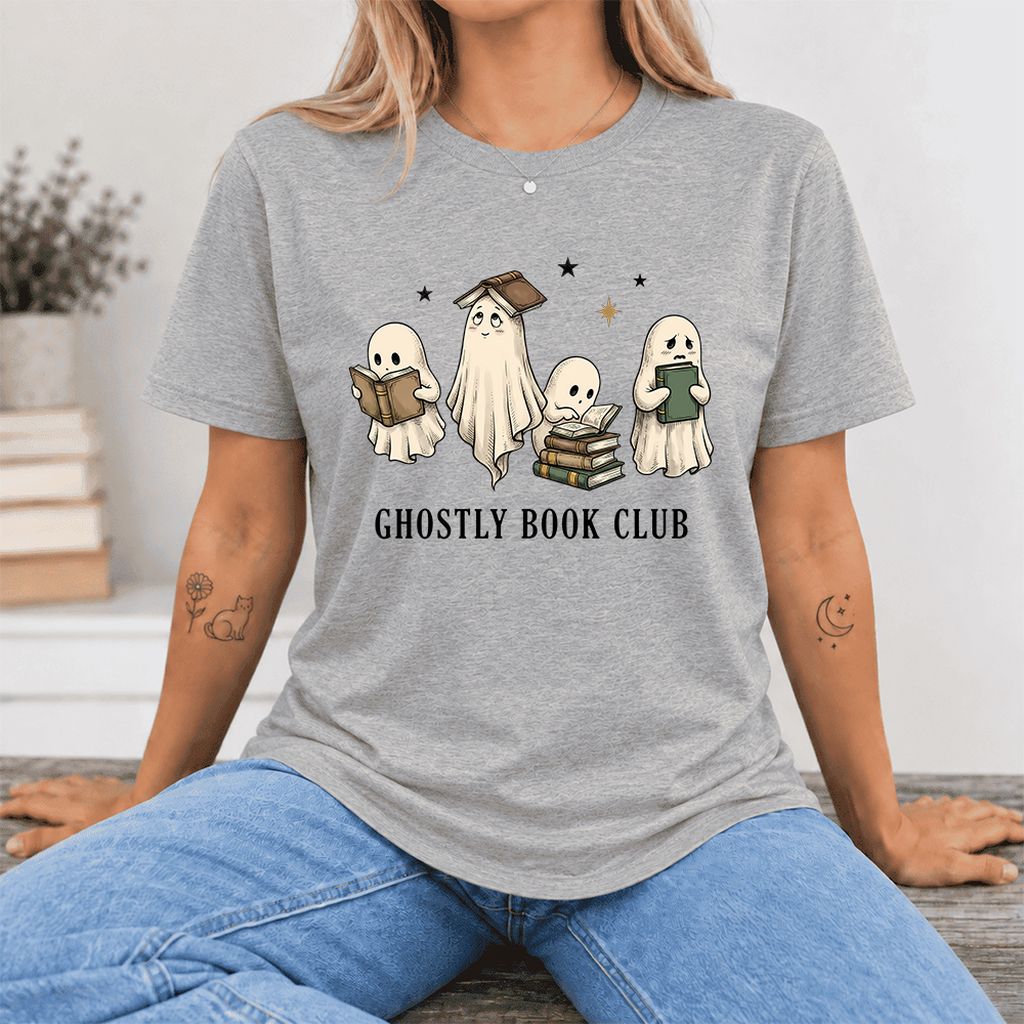 Ghostly Book Club Ultra-Soft Cotton T-Shirt | Spooky Book Lover Gift Athletic Heather