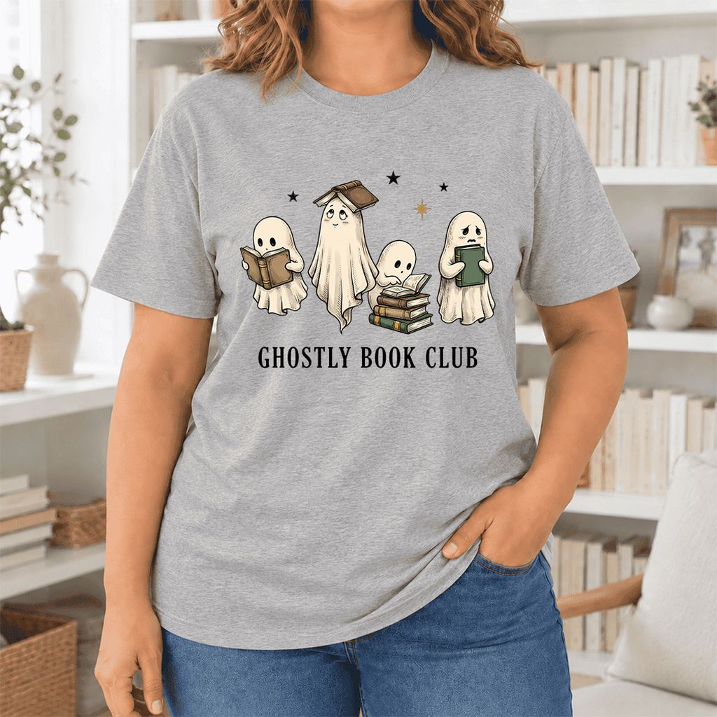 Ghostly Book Club Ultra-Soft Cotton T-Shirt | Spooky Book Lover Gift Athletic Heather