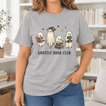 Ghostly Book Club Ultra-Soft Cotton T-Shirt | Spooky Book Lover Gift Athletic Heather