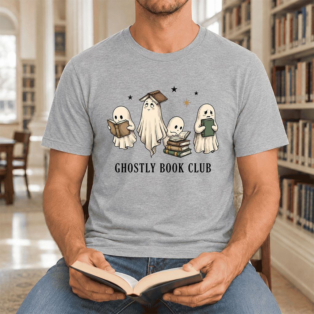 Ghostly Book Club Ultra-Soft Cotton T-Shirt | Spooky Book Lover Gift Athletic Heather