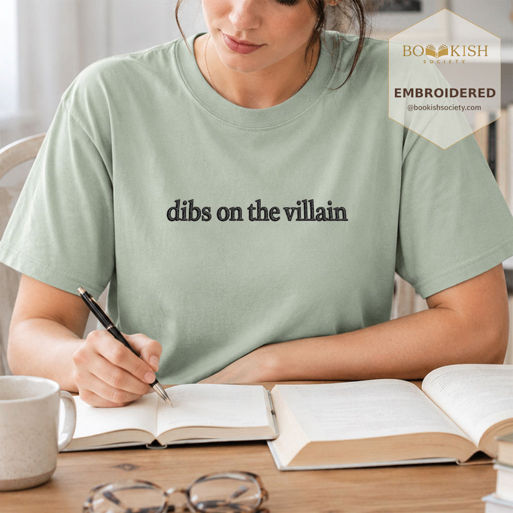 Embroidered Dibs On The Villain Comfort Color ® T-shirt Book Lover Gift Bay