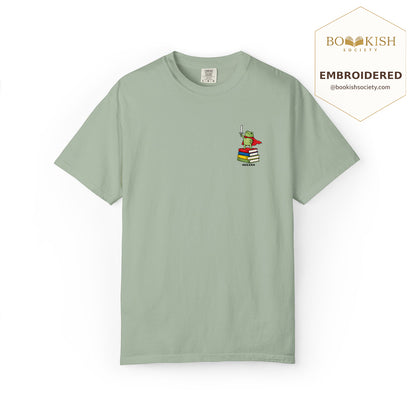 Embroidered Huzzah Cute Frog Comfort Color ® T-shirt Book Lover Gift Bay