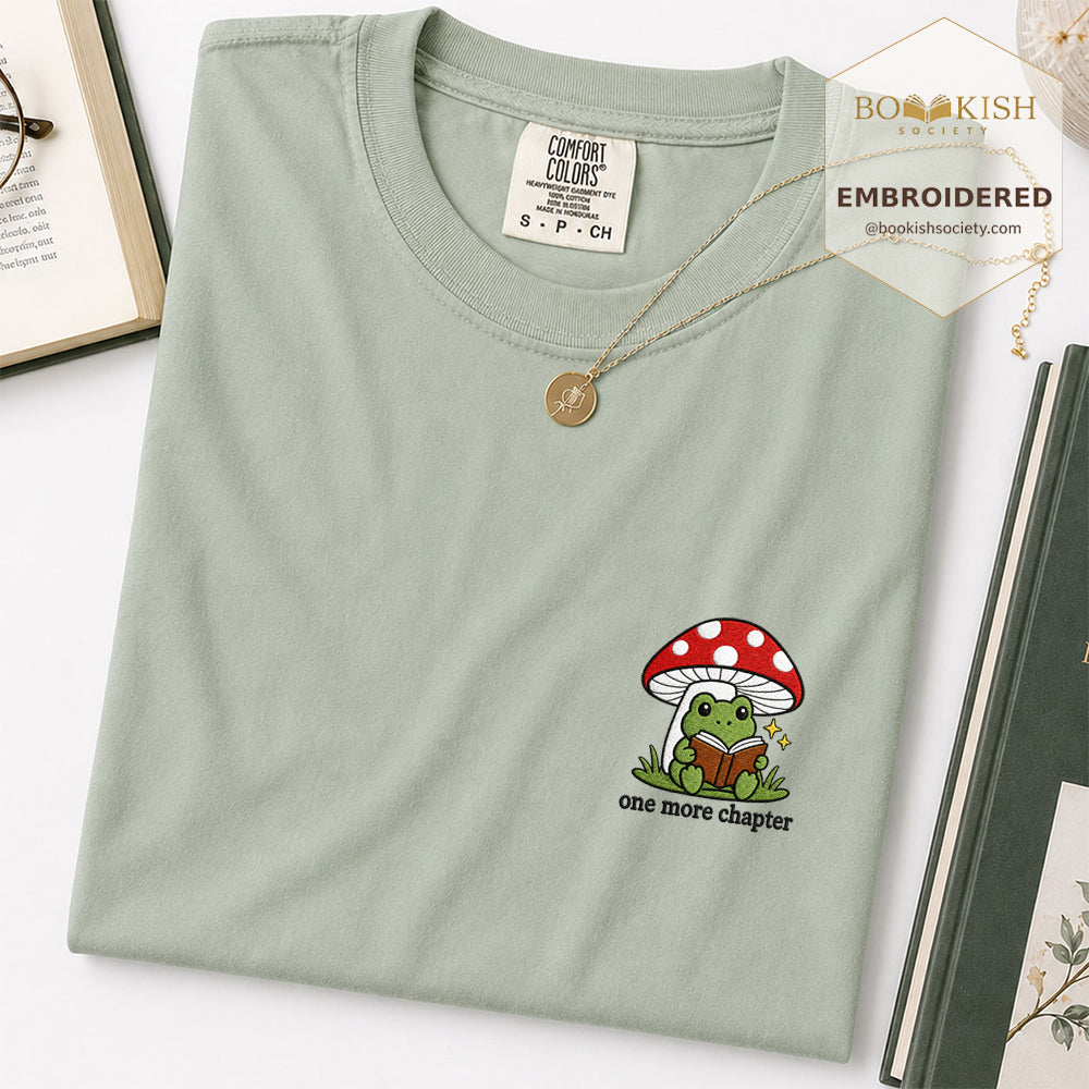 Embroidered One More Chapter Comfort Color ® T-shirt Book Lover Gift Bay