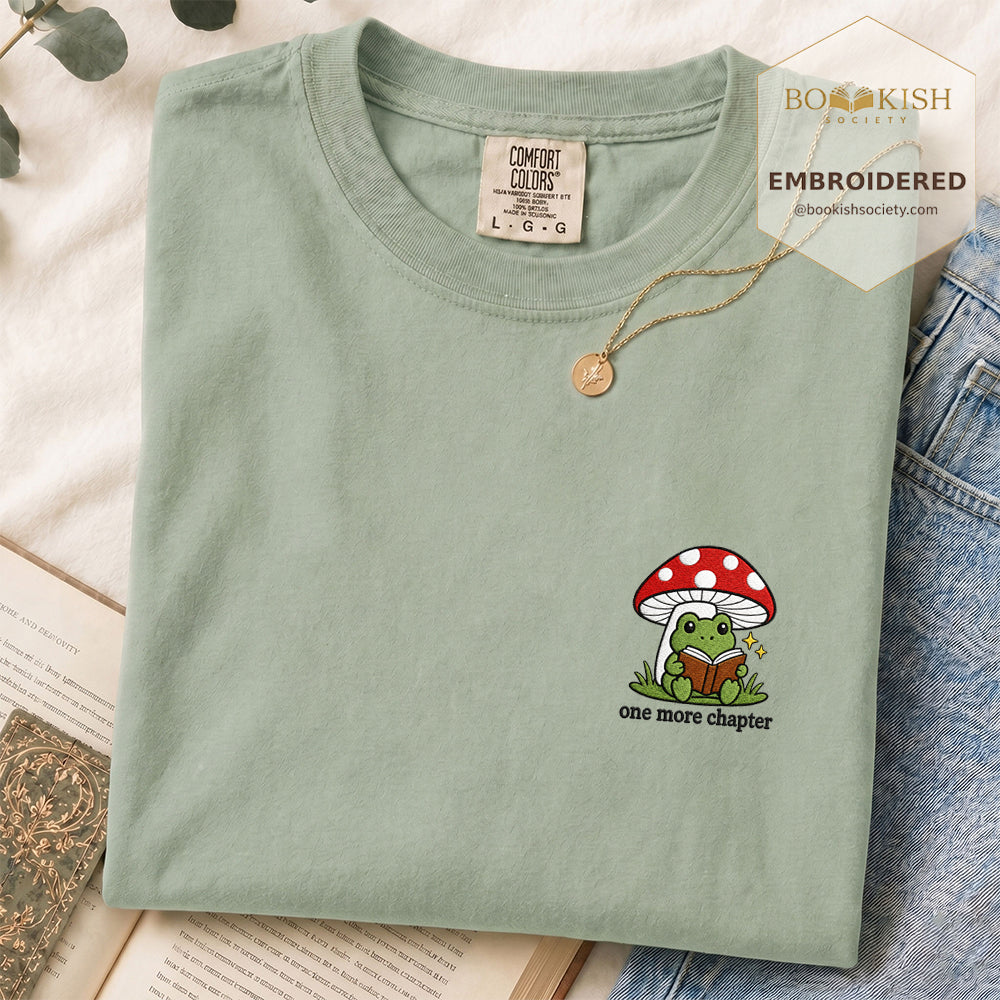 Embroidered One More Chapter Comfort Color ® T-shirt Book Lover Gift Bay