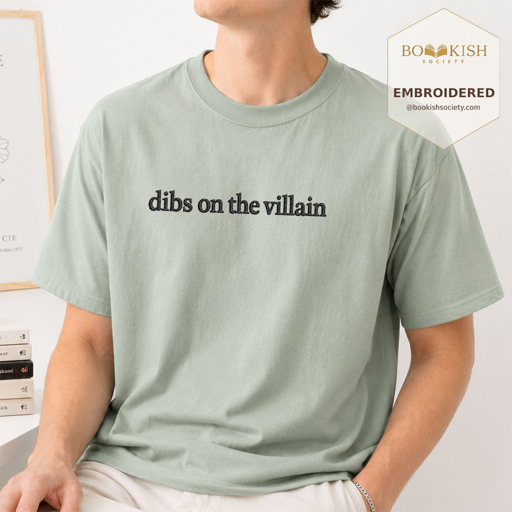 Embroidered Dibs On The Villain Comfort Color ® T-shirt Book Lover Gift Bay