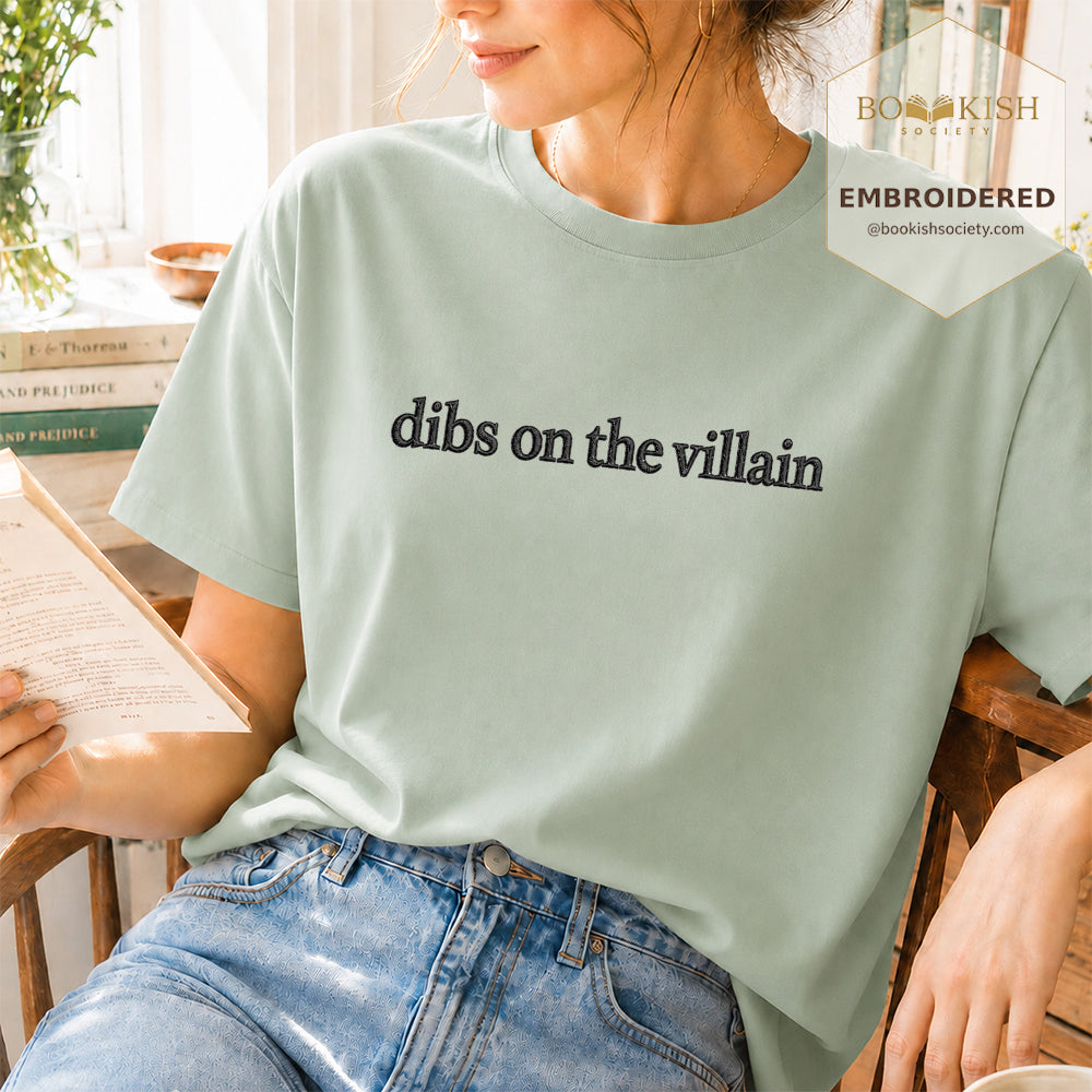 Embroidered Dibs On The Villain Comfort Color ® T-shirt Book Lover Gift Bay