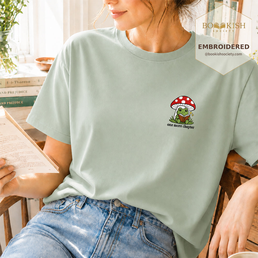 Embroidered One More Chapter Comfort Color ® T-shirt Book Lover Gift Bay