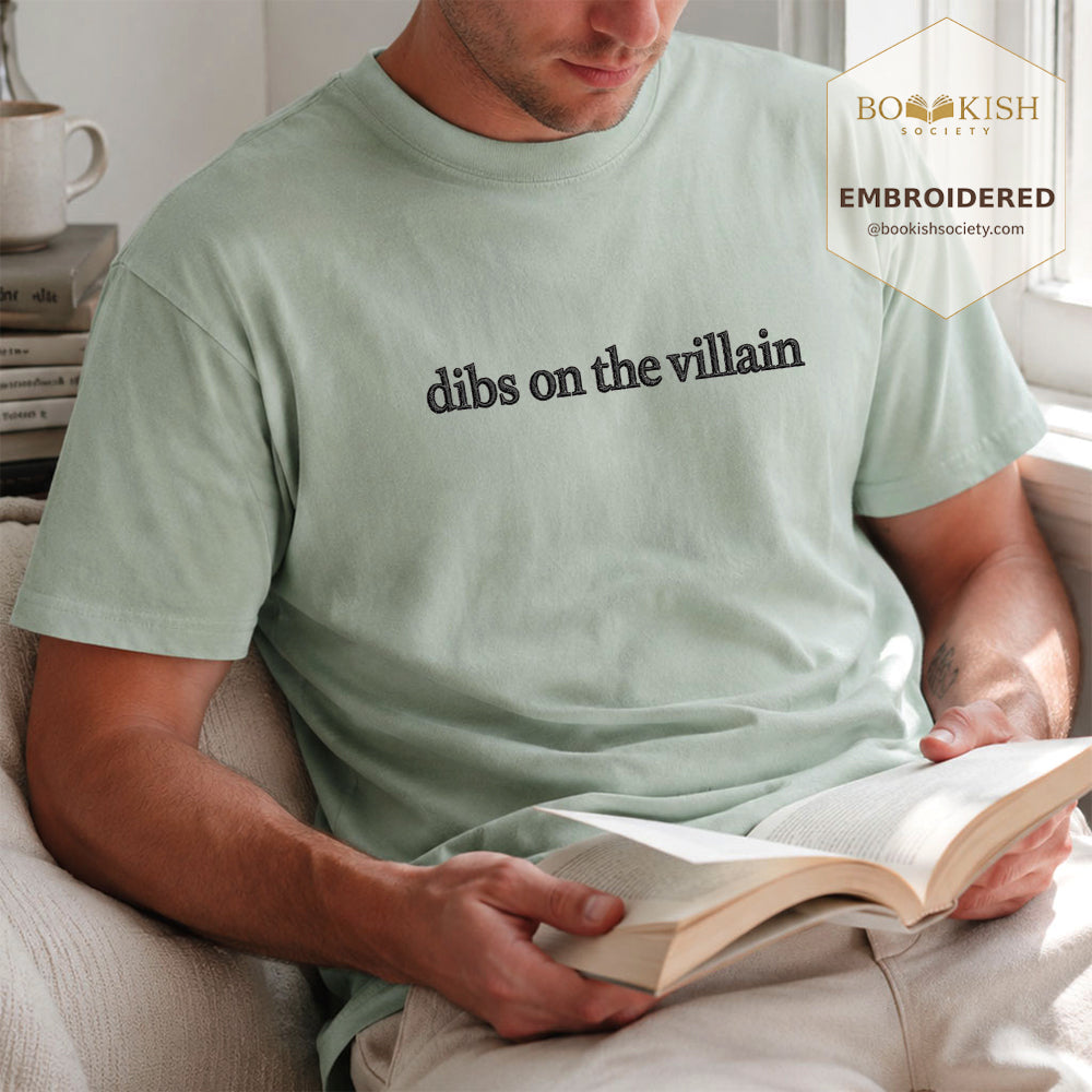 Embroidered Dibs On The Villain Comfort Color ® T-shirt Book Lover Gift Bay