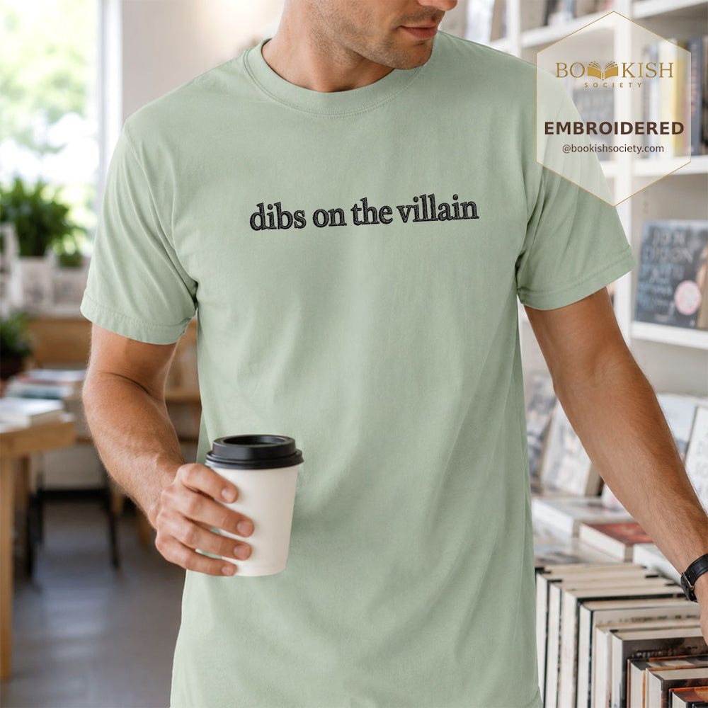 Embroidered Dibs On The Villain Comfort Color ® T-shirt Book Lover Gift Bay