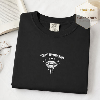 Embroidered Stay Hydrated Comfort Color ® T-shirt Book Lover Gift Black