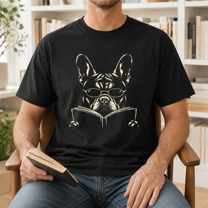 French Bulldog Reading Book Softstyle T-Shirt | Book Lover Gift Black